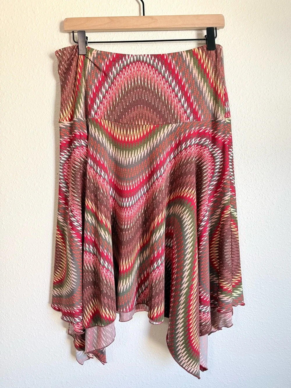Y2K Low Rise Drop Waist Asymmetrical Hem Patterned Midi Skirt Fairy Boho
